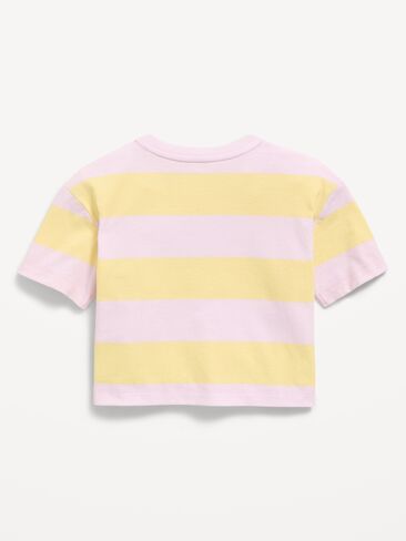 تي شيرت Old Navy Boxy بأكمام قصيرة مزين للفتيات الصغيرات - شريط أرجواني in Kuwait