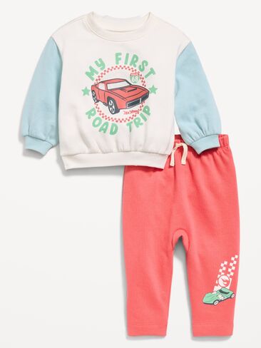 Old Navy Long-Sleeve Graphic Sweatshirt and Sweatpants Set for Baby - Red Roadtrip in Saudi Arabia