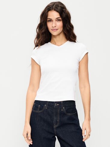 Old Navy Snug High V-Neck T-Shirt - White Lilies in Saudi Arabia