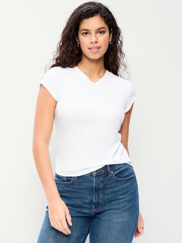 Old Navy Snug High V-Neck T-Shirt - White Lilies in Saudi Arabia