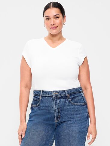Old Navy Snug High V-Neck T-Shirt - White Lilies in Saudi Arabia