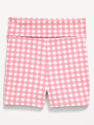 Old Navy Foldover Jersey Biker Shorts for Girls - Pink Gingham in Saudi Arabia