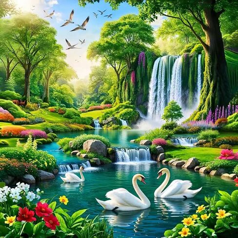 GEMOUJ Forest Waterfall Diamond Art Kits for Adults,Waterfall Landscape 5D Diamond Painting Kits for Adults,DIY Full Drill Round Paint by Diamonds Dot Art Crafts Paintings,Home Wall Decor 12 X 16inch in Saudi Arabia