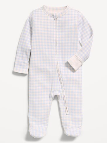 Old Navy 2-Way-Zip Sleep & Play Footed One-Piece for Baby - Blue Small Check in Saudi Arabia