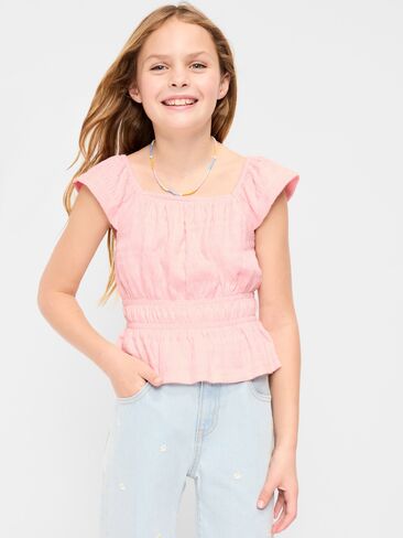 Old Navy Ruffled Smocked Top for Girls - Pink Sky in Saudi Arabia