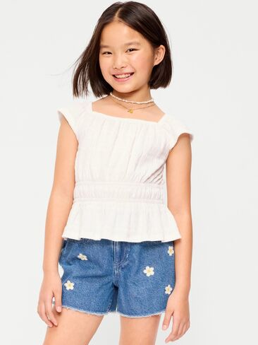 Old Navy Ruffled Smocked Top for Girls - Sea Salt in Saudi Arabia
