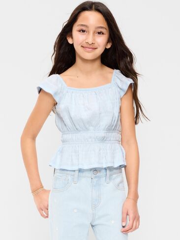 Old Navy Ruffled Smocked Top for Girls - ICED WATER in Saudi Arabia