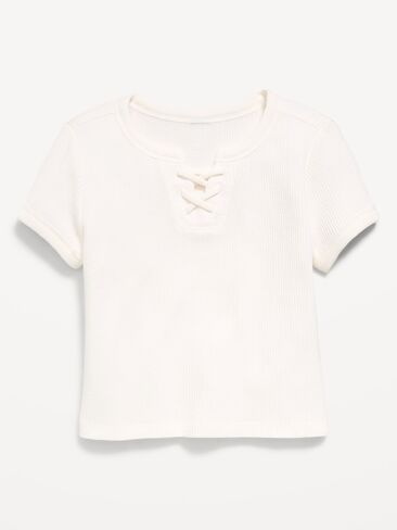 Old Navy Fitted Short-Sleeve Lace-Up Waffle-Knit Top for Girls - Creme De La Creme in Saudi Arabia