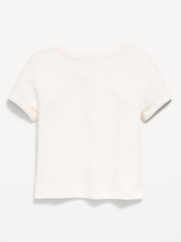 Old Navy Fitted Short-Sleeve Lace-Up Waffle-Knit Top for Girls - Creme De La Creme in Saudi Arabia