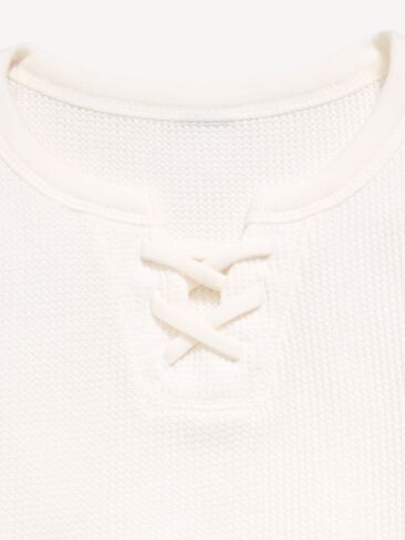 Old Navy Fitted Short-Sleeve Lace-Up Waffle-Knit Top for Girls - Creme De La Creme in Saudi Arabia