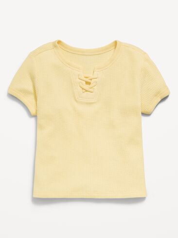 Old Navy Fitted Short-Sleeve Lace-Up Waffle-Knit Top for Girls - Golden Straw in Saudi Arabia