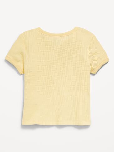 Old Navy Fitted Short-Sleeve Lace-Up Waffle-Knit Top for Girls - Golden Straw in Saudi Arabia