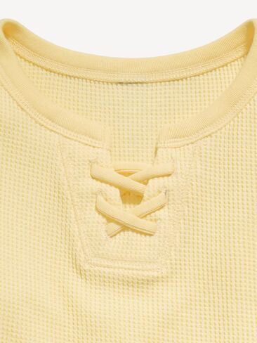 Old Navy Fitted Short-Sleeve Lace-Up Waffle-Knit Top for Girls - Golden Straw in Saudi Arabia