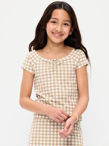 Old Navy Fitted Off-Shoulder Top for Girls - CLASSIC CAMEL in Saudi Arabia