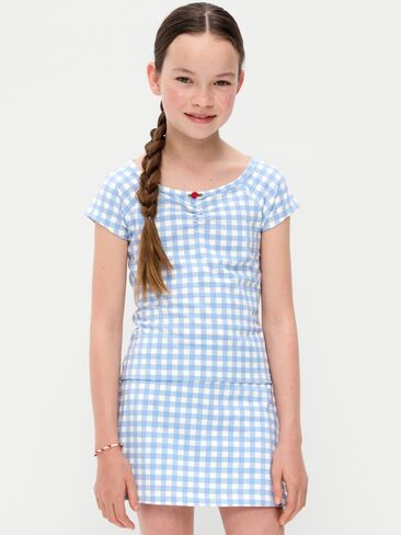 Old Navy Fitted Off-Shoulder Top for Girls - Blue Gingham in Saudi Arabia
