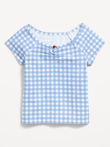 Old Navy Fitted Off-Shoulder Top for Girls - Blue Gingham in Saudi Arabia