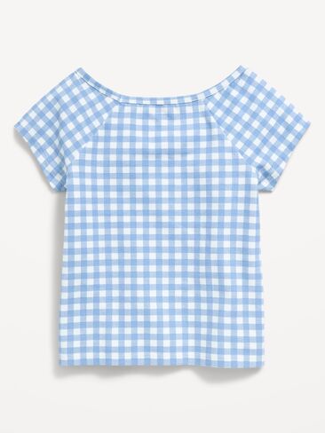Old Navy Fitted Off-Shoulder Top for Girls - Blue Gingham in Saudi Arabia