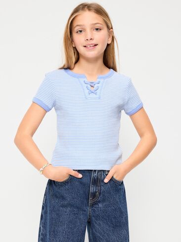 بلوزة من نسيج وافل مع دانتيل امامي للبنات من Old Navy - زهرة الكتان in Saudi Arabia