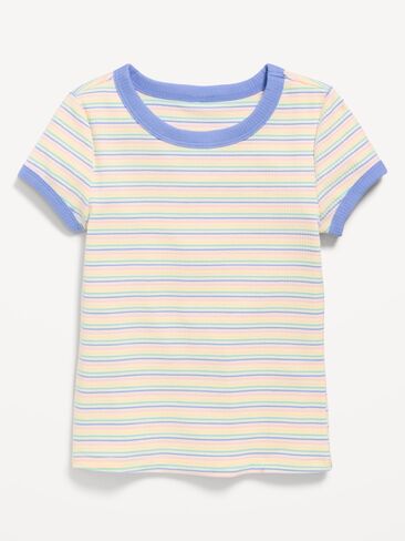 Old Navy Fitted Short-Sleeve Ribbed Ringer T-Shirt for Girls - Sweet Pink Stripe in Saudi Arabia