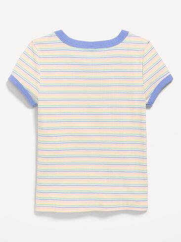 Old Navy Fitted Short-Sleeve Ribbed Ringer T-Shirt for Girls - Sweet Pink Stripe in Saudi Arabia