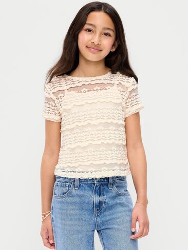 Old Navy 2-in-1 Short-Sleeve Cami Lace Top for Girls - Creme De La Creme in Saudi Arabia