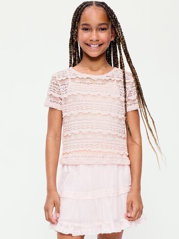 Old Navy 2-in-1 Short-Sleeve Cami Lace Top for Girls - Pastel Pink in Saudi Arabia
