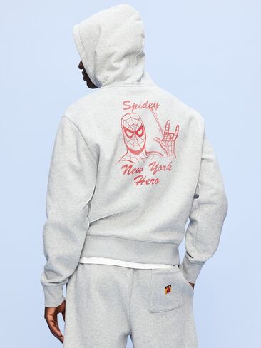 Old Navy Old Navy x Marvel Spider-Man Graphic Popover Hoodie for Adults - Heather Gray in Saudi Arabia