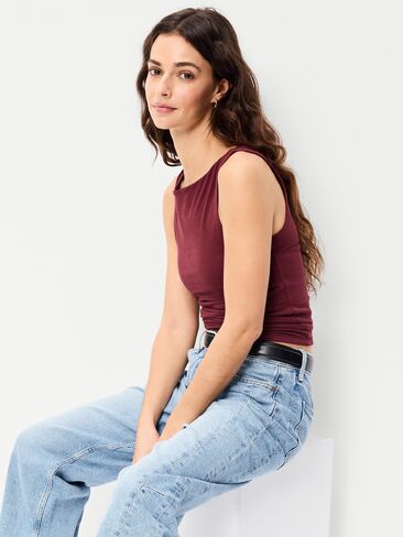بلوزة Old Navy Hug ذات طبقة مزدوجة برقبة على شكل قارب - نبيذ أحمر أحمر in Saudi Arabia