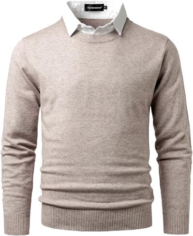 Men's Crew Neck Jumpers Knitted Sweater with Mock Shirt Neck Casual Business Knitwear Pullover Solid Color in Saudi Arabia