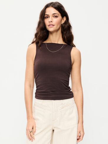 Old Navy Hug Double-Layer Boat-Neck Top - BLACK COFFEE in Saudi Arabia