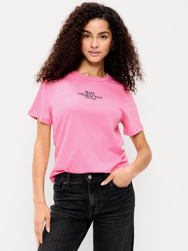 تي شيرت Old Navy EveryWear برسومات بياقة دائرية - HYDRANGEA PINK in Kuwait
