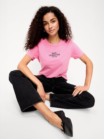 تي شيرت Old Navy EveryWear برسومات بياقة دائرية - HYDRANGEA PINK in Kuwait