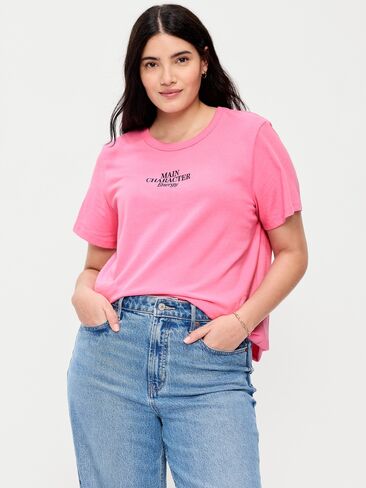 تي شيرت Old Navy EveryWear برسومات بياقة دائرية - HYDRANGEA PINK in Kuwait