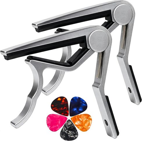 كابو جيتار كابو للجيتار الصوتي والكهربائي كابو جيتار صوتي، كابو للجيتار الصوتي 6 أوتار - عبوتان مع 5 قطع (فضي) in Kuwait