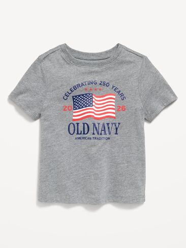تي شيرت مطبوع عليه شعار بأكمام قصيرة للجنسين من Old Navy للأطفال الصغار - رمادي in Kuwait