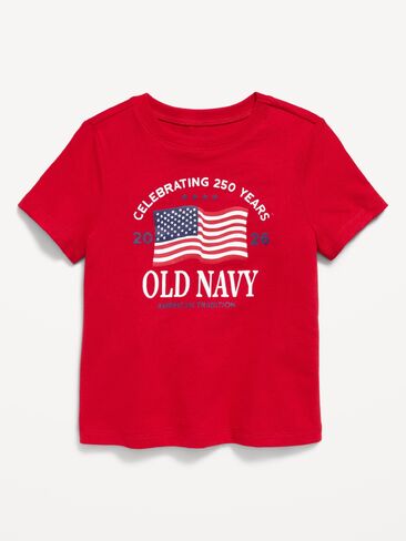 تي شيرت مطبوع عليه شعار بأكمام قصيرة للجنسين من Old Navy للأطفال الصغار - أحمر روبي in Kuwait