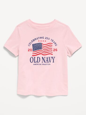 تي شيرت مطبوع عليه شعار بأكمام قصيرة للجنسين من Old Navy للأطفال الصغار - لون أحمر خدود in Kuwait