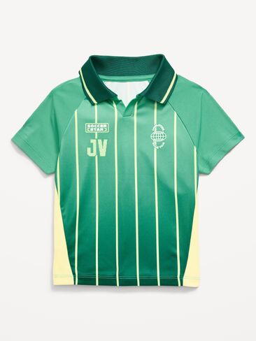 Old Navy Oversized Collared Graphic Performance Top for Toddler Boys - Green Stripe in Saudi Arabia
