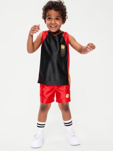 Old Navy Oversized Graphic Basketball Tank Top for Toddler Boys - Light Black Heather in Saudi Arabia