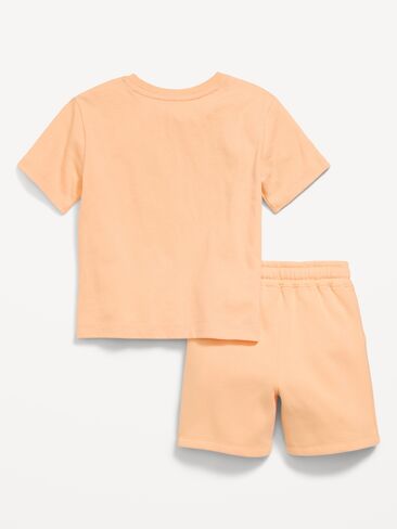 طقم تي شيرت وسروال قصير برسومات كبيرة الحجم من Old Navy للأولاد الصغار - غسيل مشمشي in Kuwait