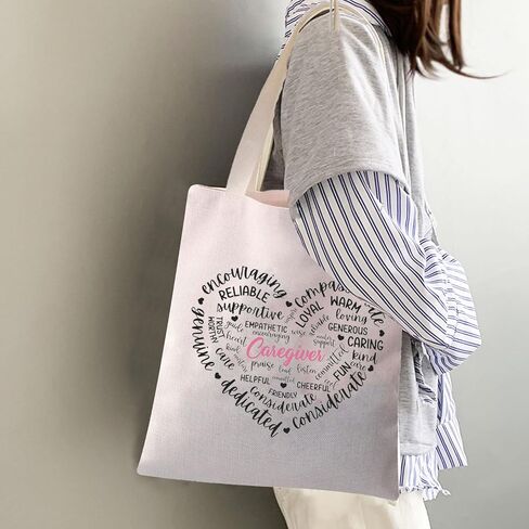 JYTAPP Caregiver Gifts Caregiver Gift Caregiver Love Heart Canvas Tote Bag هدية مقدم الرعاية النهارية in Saudi Arabia