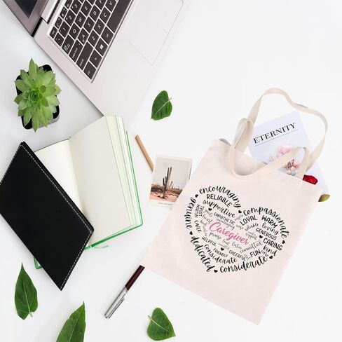 JYTAPP Caregiver Gifts Caregiver Gift Caregiver Love Heart Canvas Tote Bag هدية مقدم الرعاية النهارية in Saudi Arabia