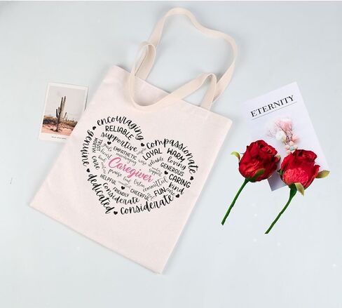 JYTAPP Caregiver Gifts Caregiver Gift Caregiver Love Heart Canvas Tote Bag هدية مقدم الرعاية النهارية in Saudi Arabia