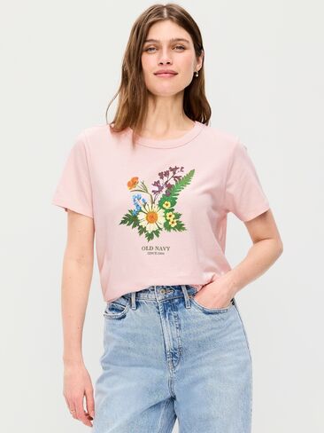 Old Navy EveryWear Crew-Neck Logo-Graphic T-Shirt - Pastel Pink in Saudi Arabia