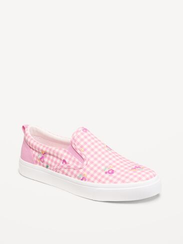 Old Navy Canvas Slip-On Sneakers for Girls - Pink Gingham in Saudi Arabia