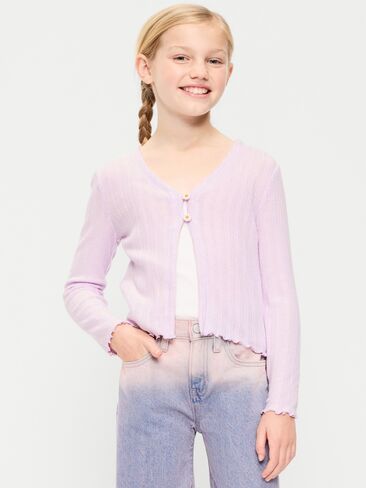 Old Navy Pointelle-Knit V-Neck Cardigan for Girls - Lilac Ice in Saudi Arabia