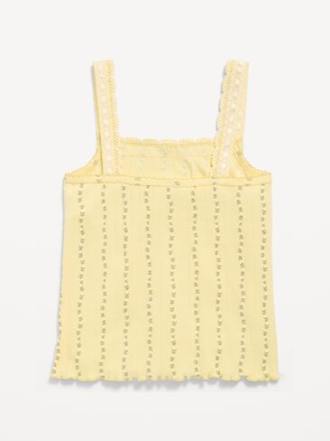Old Navy Fitted Lace-Trim Pointelle Tank Top for Girls - Golden Straw in Saudi Arabia