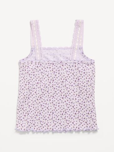 Old Navy Fitted Lace-Trim Pointelle Tank Top for Girls - Purple Ditsy Floral in Saudi Arabia