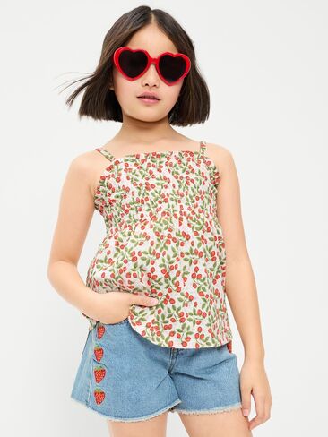 Old Navy Printed Sleeveless Textured Smocked Top for Girls - STRAWBERRY VINE in Saudi Arabia