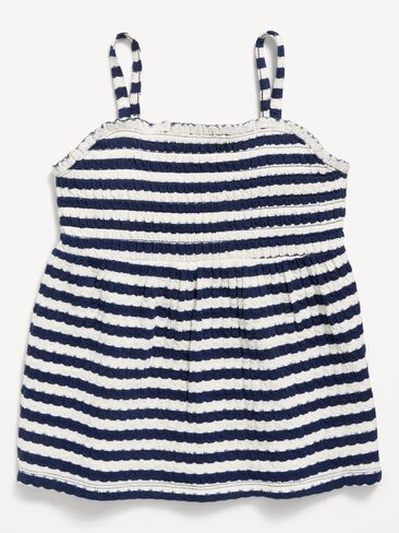Old Navy Printed Sleeveless Textured Smocked Top for Girls - Navy Stripe in Saudi Arabia